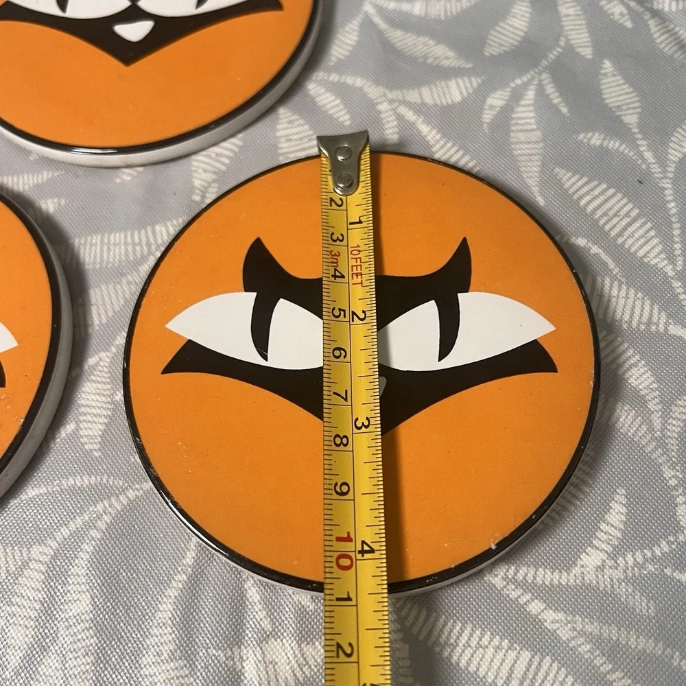 Orange kitschy big eye cat Halloween‎ coasters set of 3